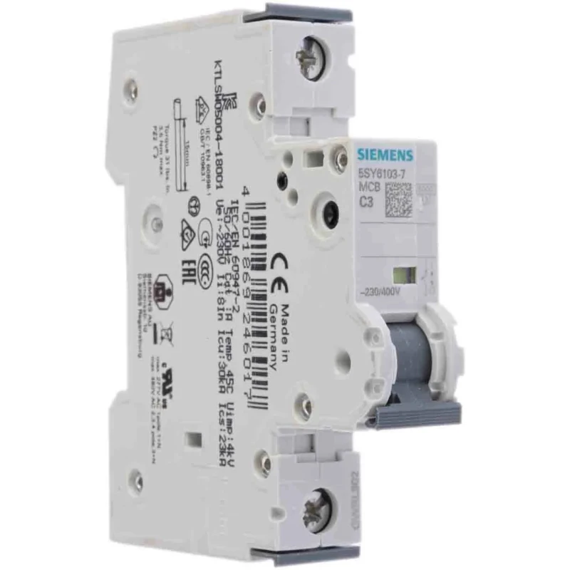 Siemens SENTRON Miniature Circuit Breaker 1-Pole 3A Type C 400V AC 72V DC 6kA Breaking Capacity 5SY6103-7