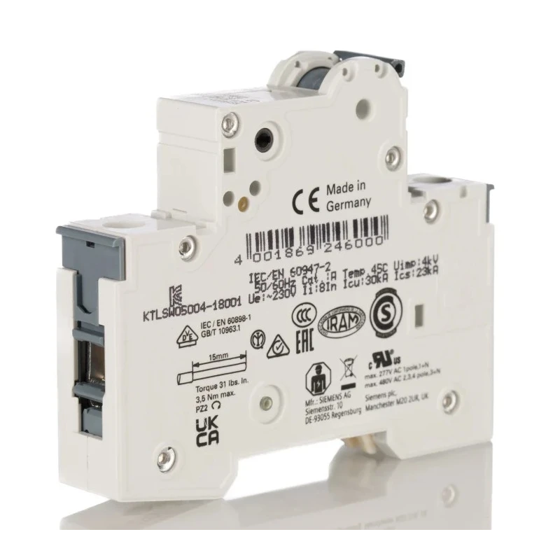Siemens SENTRON Miniature Circuit Breaker 1-Pole 2A Type C 400V AC 60V DC 6 kA Breaking Capacity 5SY6102-7