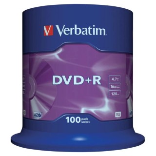 Verbatim DVD+R Blank DVD Discs 4.7 GB 16X Speed 100 Pack Spindle 43551