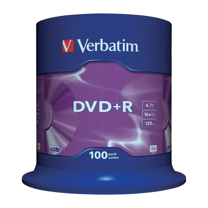 Verbatim DVD+R Blank DVD Discs 4.7 GB 16X Speed 100 Pack Spindle 43551