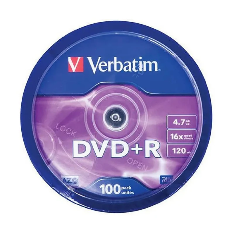 Verbatim DVD+R Blank DVD Discs 4.7 GB 16X Speed 100 Pack Spindle 43551