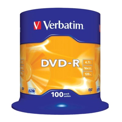 Verbatim DVD-R Blank DVD Discs 4.7 GB 16X Speed 100 Per Pack Spindle 43549