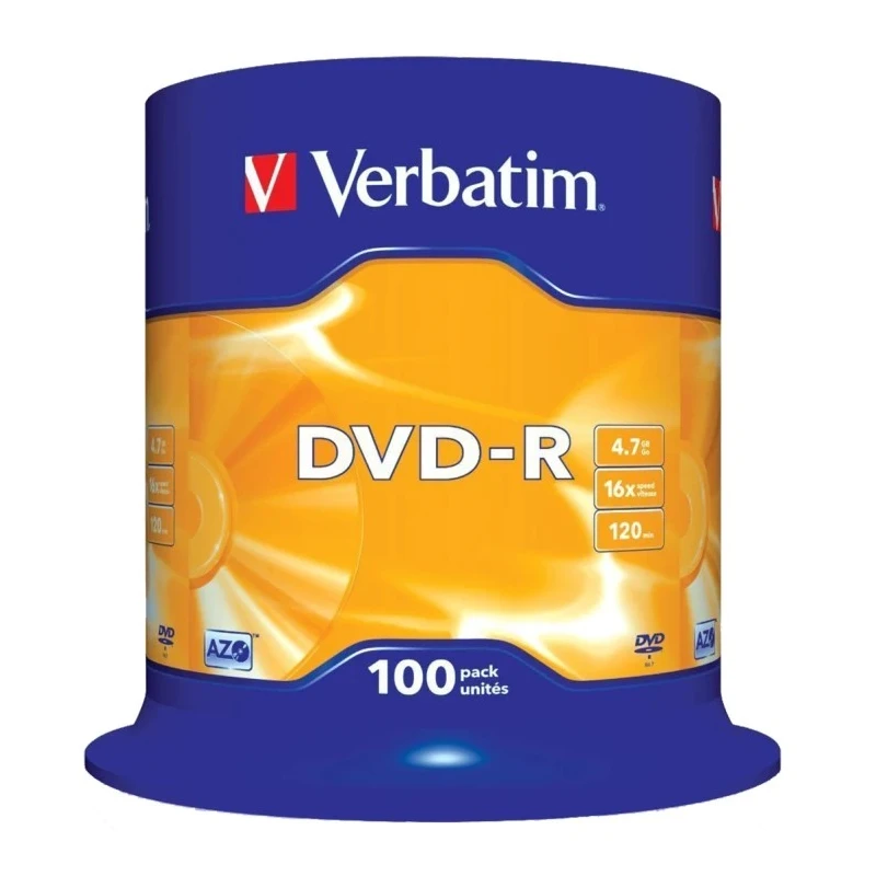Verbatim DVD-R Blank DVD Discs 4.7 GB 16X Speed 100 Per Pack Spindle 43549