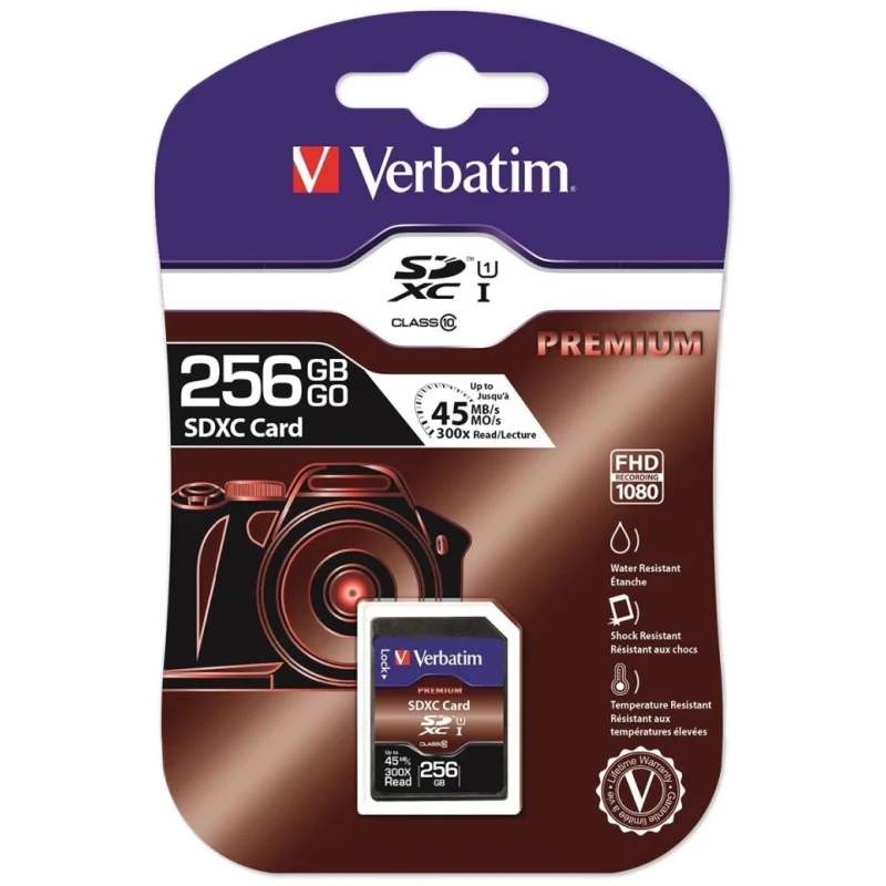 Verbatim 256 GB SDXC SD Card Class 10 UHS 1 U1 44026