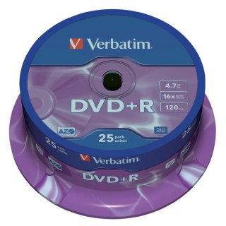 Verbatim DVD+R Blank DVD 4.7 GB 16X Speed, 25 Per Pack 43500