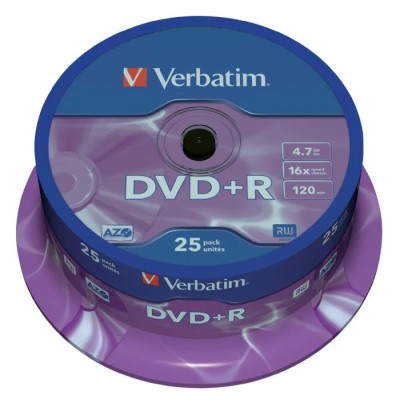 Verbatim DVD+R Blank DVD 4.7 GB 16X Speed, 25 Per Pack 43500