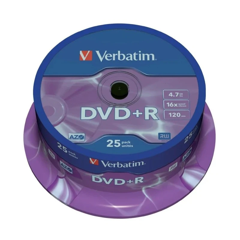 Verbatim DVD+R Blank DVD 4.7 GB 16X Speed, 25 Per Pack 43500