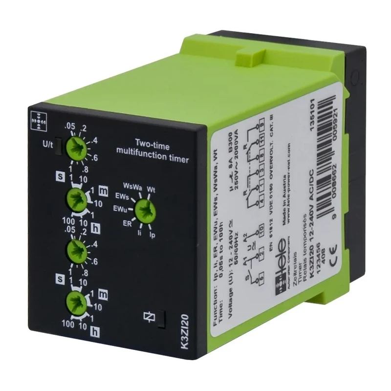 Tele Multifunction Timer Relay 2-Contact 12 to 240 V AC/DC 1 s to 100 h DPDT K3ZI20