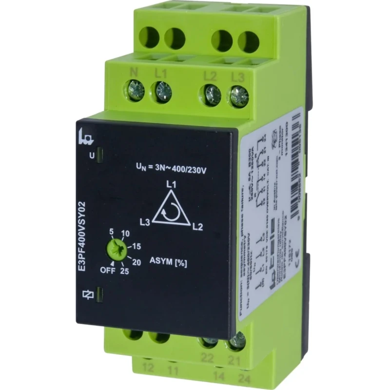 Tele Monitoring Relay 3 Phase 400 V AC Monitor Range DPDT DIN Rail Mount E3PF400VSY02