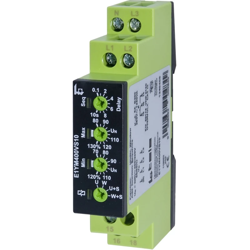 Tele Monitoring Relay, Maximum of 400 V Monitor Range, SPDT Contact, DIN Rail Mount, 400V AC Supply E1YM400VS10
