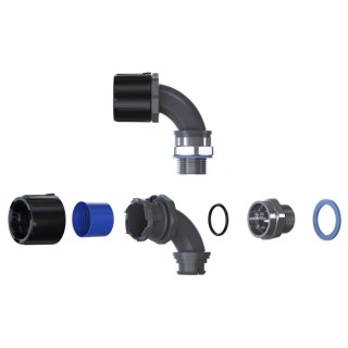 Flexicon Black Polyamide 66 Conduit Fitting 16 mm Nominal Size M20 Thread IP66 IP67 IP68 IP69 FPAU16-BM20-90B