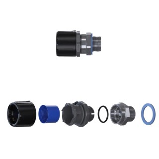 Flexicon Conduit Fitting Black Polyamide 66, 16 mm Nominal Size, M16 Thread, IP68 IP66 IP67 IP69, Series FPAU FPAU16-BM16B