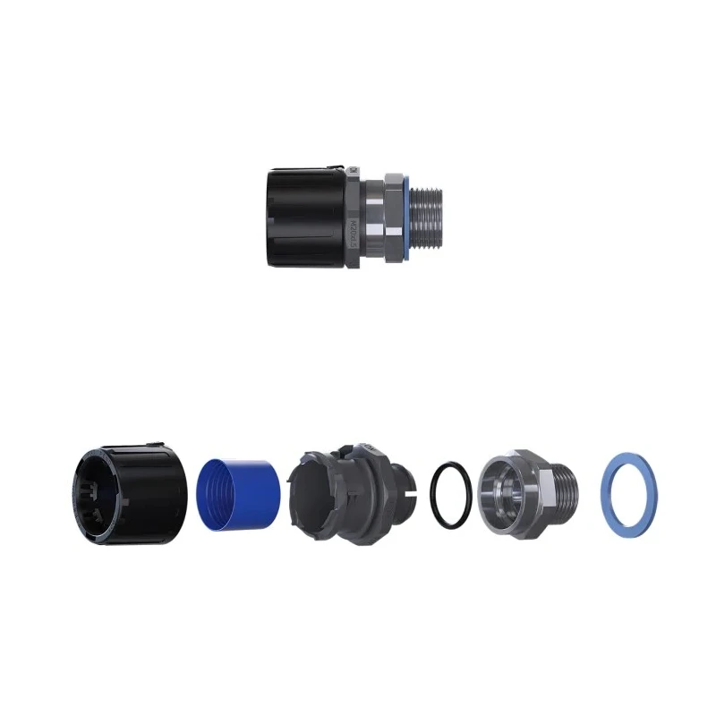 Flexicon Conduit Fitting Black Polyamide 66, 16 mm Nominal Size, M16 Thread, IP68 IP66 IP67 IP69, Series FPAU FPAU16-BM16B