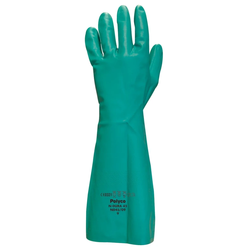 Polyco Healthline N-Dura Green Nitrile Work Gloves Size 10 Chemical Resistant 20 Pieces ND45/10