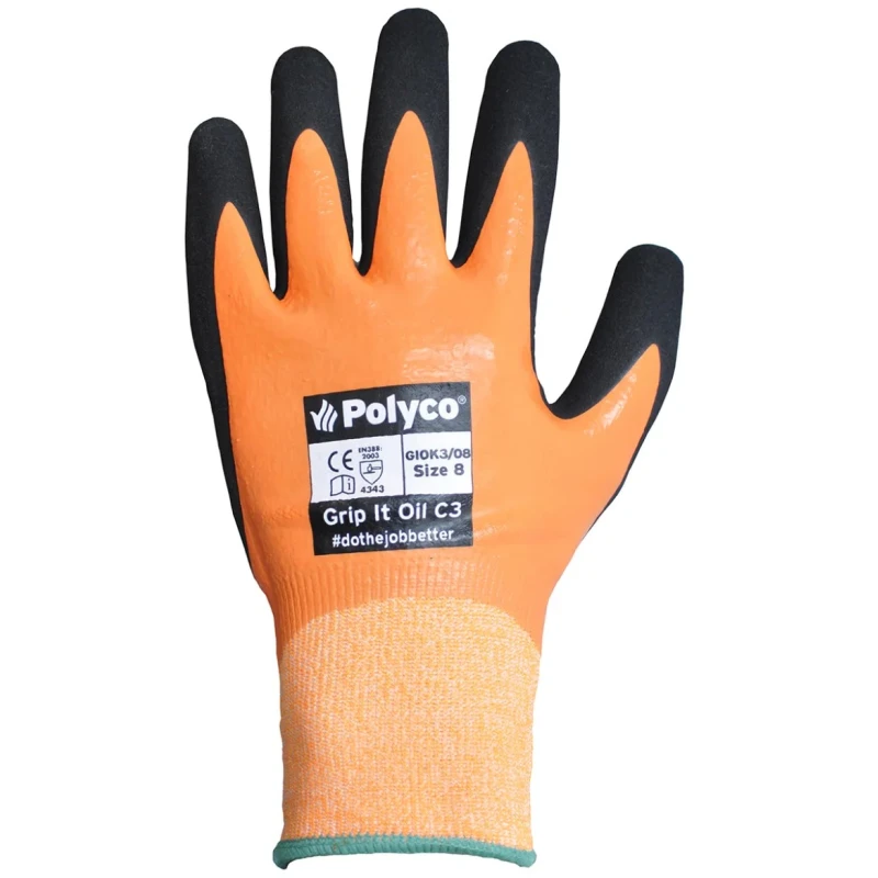 Polyco Healthline Grip It Orange Nitrile Foam Coated Work Gloves Size 10 GIOK3/10