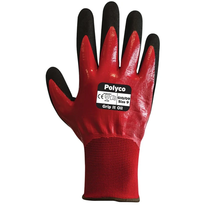 Polyco Healthline Grip It Red Nitrile Foam Coating Work Gloves, Size 7, 20 Gloves per Pack GIO/07