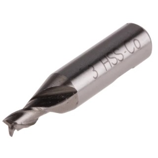 RS PRO End Mill, 3 mm Cutter Diameter, Cobalt High Speed Steel, 6 mm Flat Shank, 4.5 mm Cut Length 523-0470