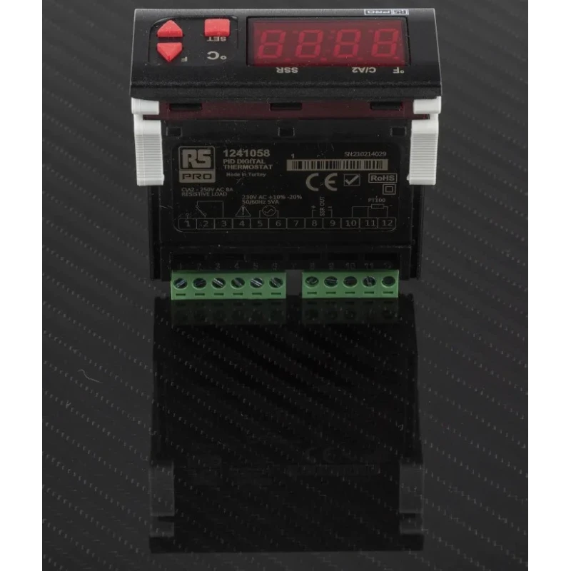 RS PRO Panel Mount On-Off Temperature Controller 1 Input, 2 Output Solid State Relay 253V AC PID Controller 124-1058
