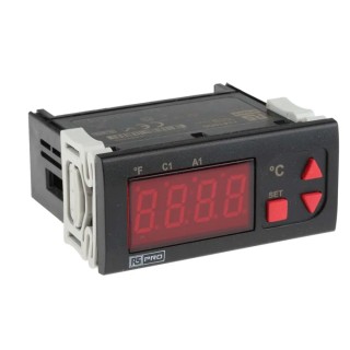 RS PRO Panel Mount On-Off Temperature Controller 1 Input, 2 Output Relay 253V AC 8A 7 Segment LED 124-1056