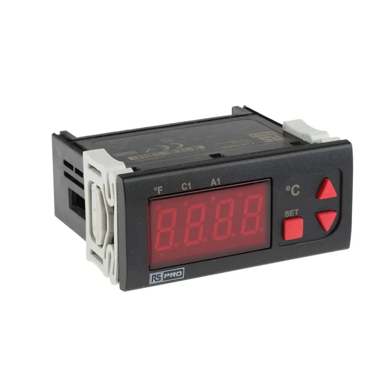 RS PRO Panel Mount On-Off Temperature Controller 1 Input, 2 Output Relay 253V AC 8A 7 Segment LED 124-1056