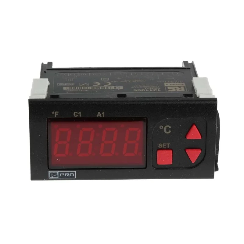 RS PRO Panel Mount On-Off Temperature Controller 1 Input, 2 Output Relay 253V AC 8A 7 Segment LED 124-1056