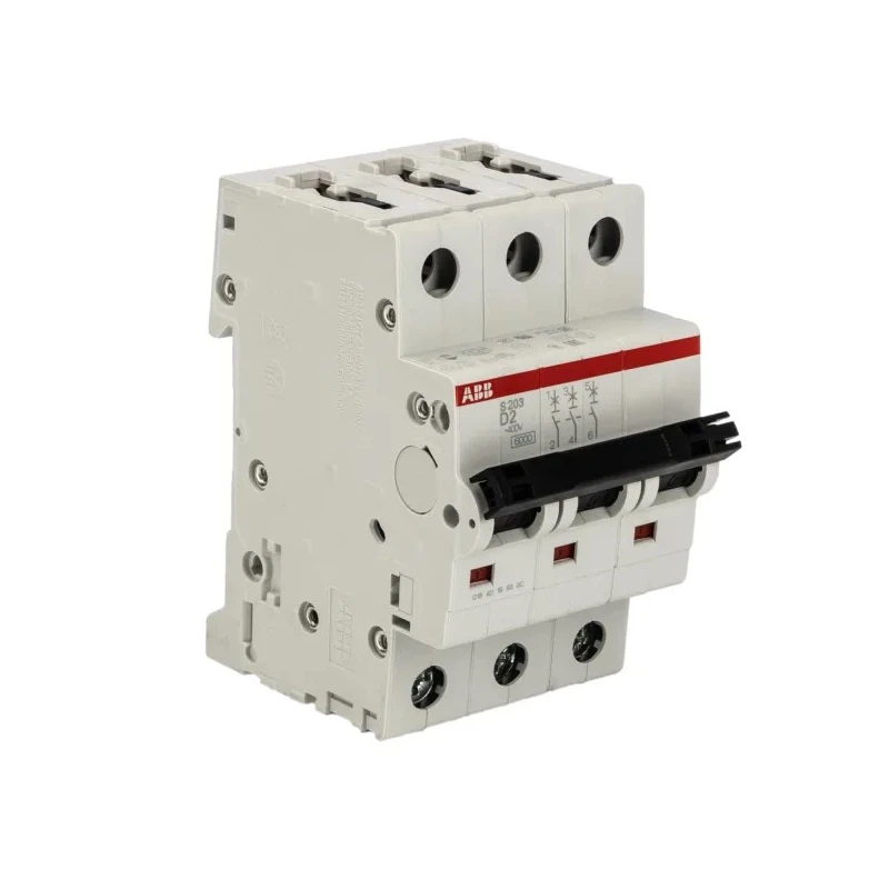 ABB System Pro M Compact S200 Miniature Circuit Breaker, 3-Pole, 2A, Type D, 440V AC, 12V DC, 6 kA 2CDS253001R0021 S203-D2