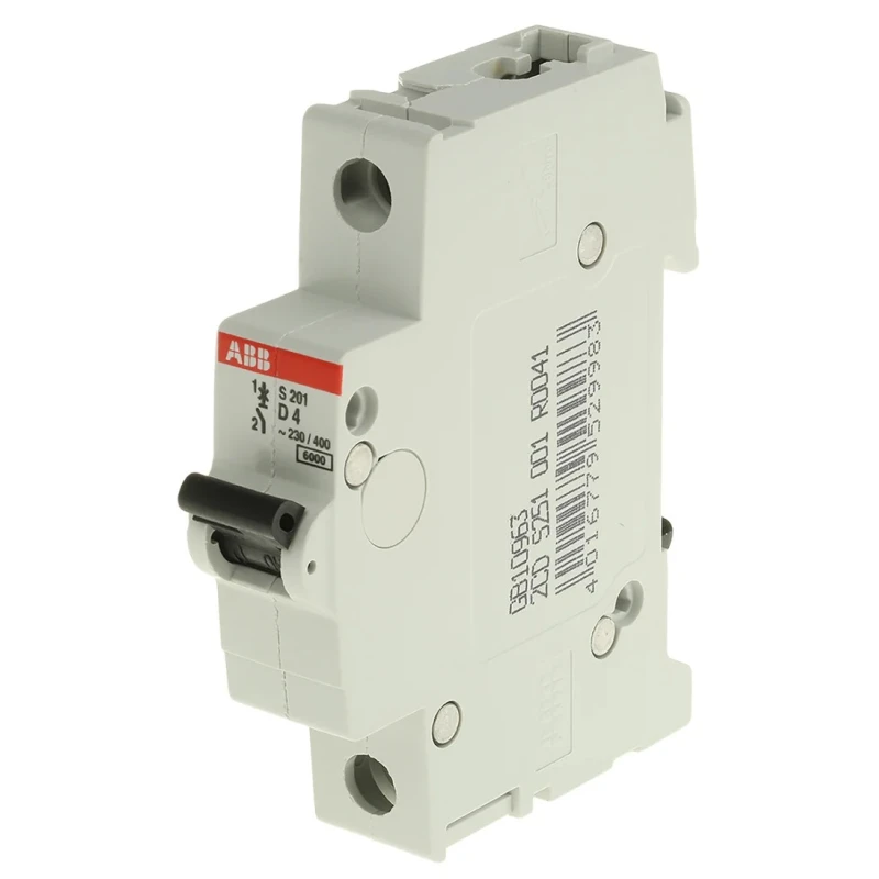ABB Miniature Circuit Breaker System Pro M Compact 1-Pole 4A Type D 253V AC 72V DC 6kA Breaking 2CDS251001R0041 S201-D4