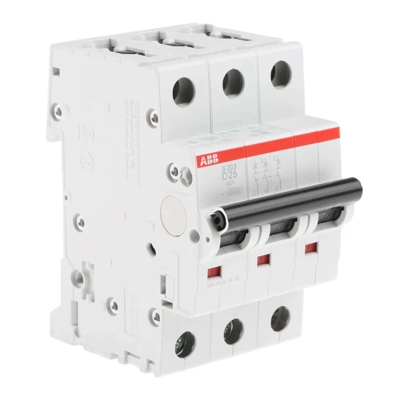 ABB System Pro M Compact S200 Miniature Circuit Breaker 3-Pole 25A Type D 440V AC 12V DC 6 kA 2CDS253001R0251 S203-D25