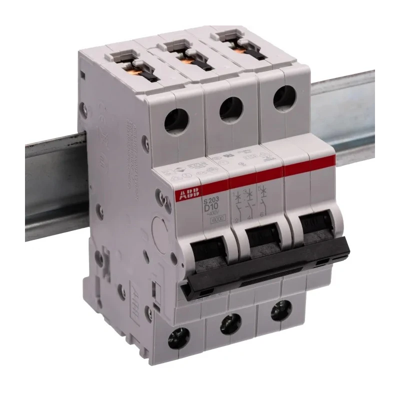 ABB System Pro M Compact S200 Miniature Circuit Breaker, 3-Pole, 10A, Type D, 440V AC, 12V DC, 6kA 2CDS253001R0101 S203-D10
