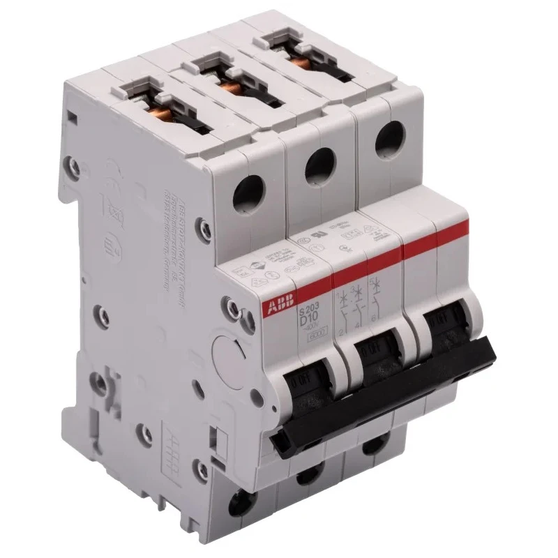 ABB System Pro M Compact S200 Miniature Circuit Breaker, 3-Pole, 10A, Type D, 440V AC, 12V DC, 6kA 2CDS253001R0101 S203-D10