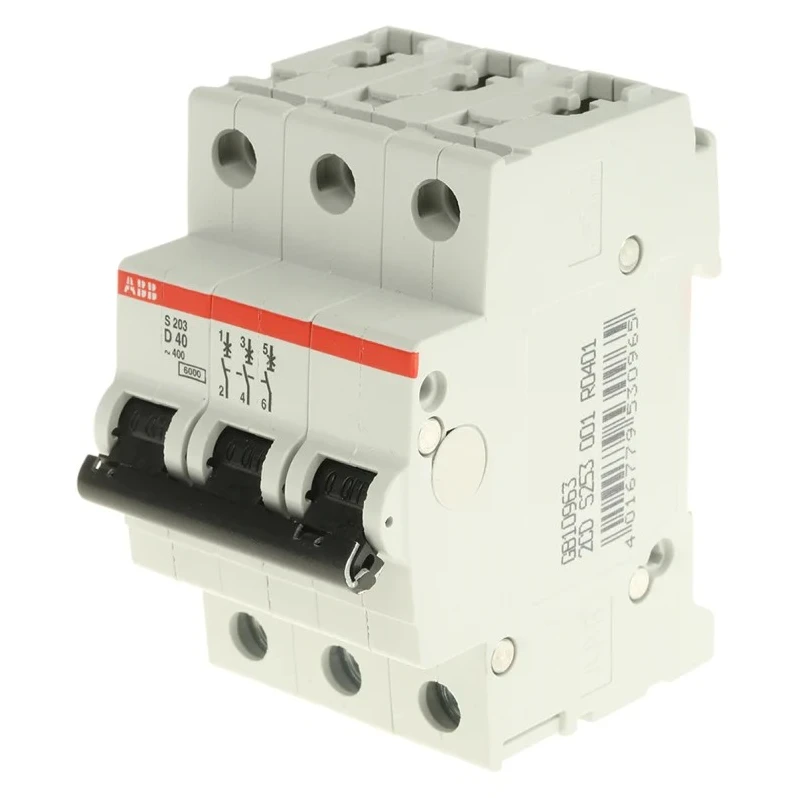 ABB System Pro M Compact S200 Miniature Circuit Breaker, 3-Pole, 40A, Type D, 440V AC, 12V DC, 6 kA 2CDS253001R0401 S203-D40