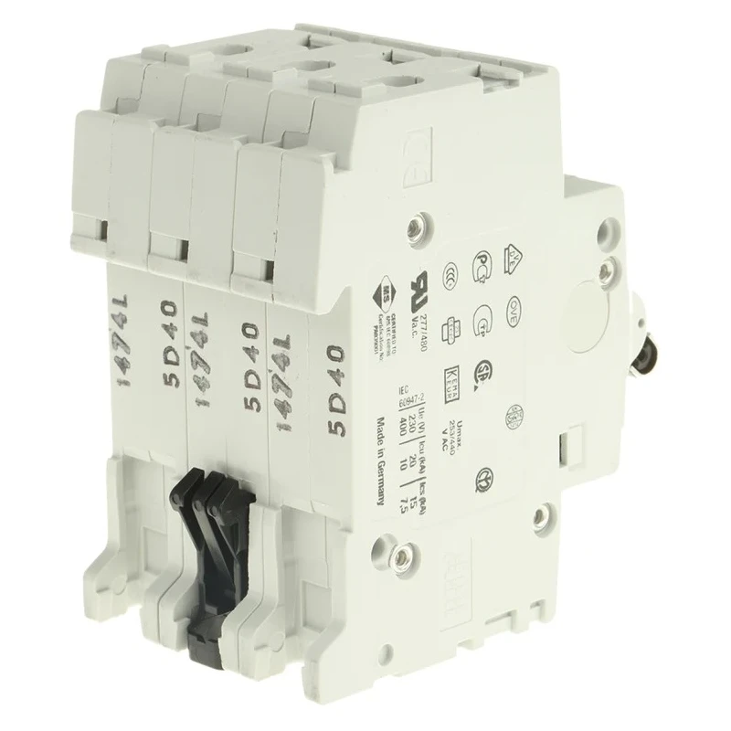 ABB System Pro M Compact S200 Miniature Circuit Breaker, 3-Pole, 40A, Type D, 440V AC, 12V DC, 6 kA 2CDS253001R0401 S203-D40