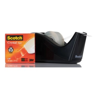 3M Tape Dispenser & Tape for 19 mm Width Tape BP397, Black Plastic Dispenser with 4 Rolls of Scotch Magic Transparent Tape