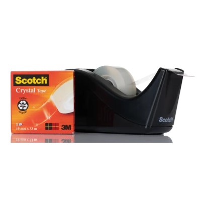 3M Tape Dispenser & Tape for 19 mm Width Tape BP397, Black Plastic Dispenser with 4 Rolls of Scotch Magic Transparent Tape