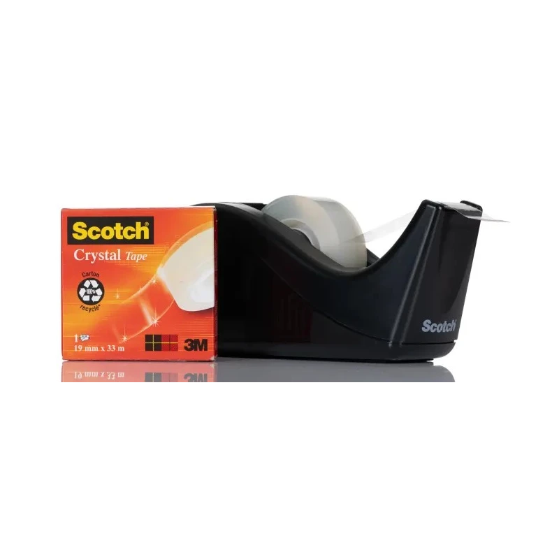 3M Tape Dispenser & Tape for 19 mm Width Tape BP397, Black Plastic Dispenser with 4 Rolls of Scotch Magic Transparent Tape