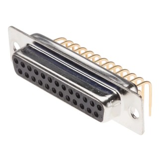 RS PRO 25 Way Right Angle 2.77 mm Pitch Through Hole D-Sub Connector Female 250V 5A Steel Housing Solder Termination 528-3727