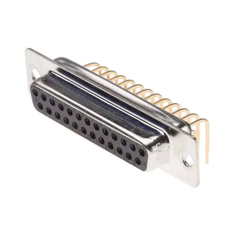RS PRO 25 Way Right Angle 2.77 mm Pitch Through Hole D-Sub Connector Female 250V 5A Steel Housing Solder Termination 528-3727