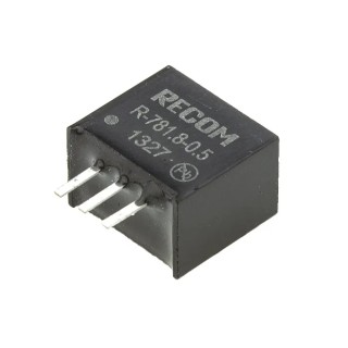 Recom Switching Regulator, Through Hole Mount, 1.8V DC Output Voltage, 500mA Output Current, 2.5W Power R-781.8-0.5