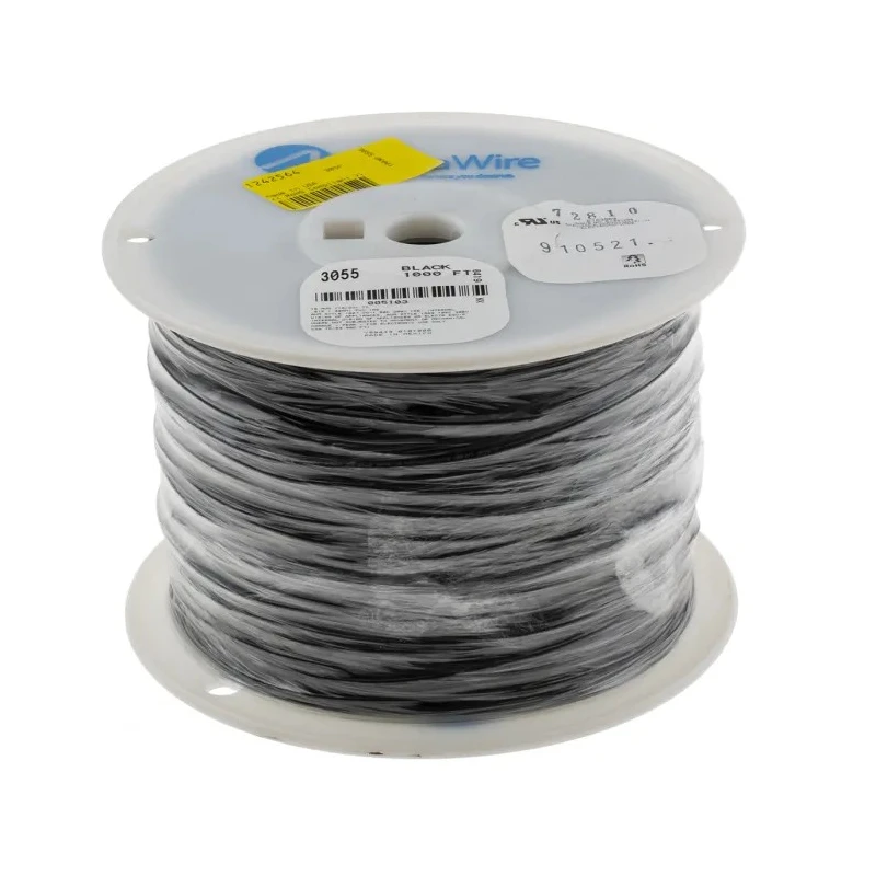 Alpha Wire Hook Up Wire PVC Series Black, 18 AWG, 16x0.25 mm Core Strands, 304 m, 300V, Flame Retardant, UL Listed 3055 BK001