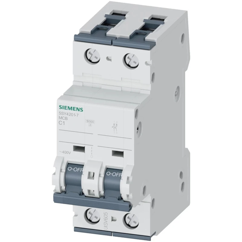 Siemens SENTRON 5SY4 Miniature Circuit Breaker, 2-Pole, 1A, Type C, 400V AC, 60V DC, 10 kA Breaking Capacity 5SY4201-7
