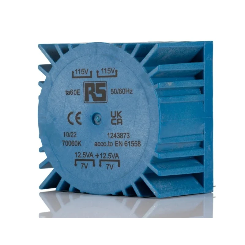RS PRO 25VA Dual Primary Toroidal Transformer 2 x 115 V AC 2 x 7 V Secondary 1.785A Through Hole Mounting 124-3873