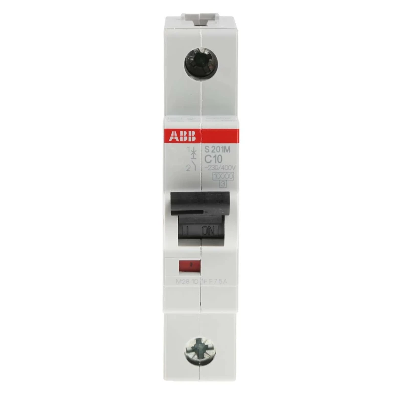 ABB System Pro M Compact Miniature Circuit Breaker, 1-Pole, 10A Current Rating, Type C Tripping 2CDS271001R0104 S201M-C10