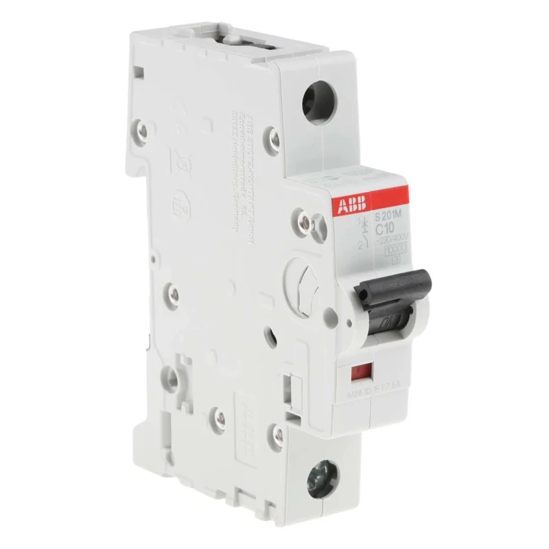 ABB System Pro M Compact Miniature Circuit Breaker, 1-Pole, 10A Current Rating, Type C Tripping 2CDS271001R0104 S201M-C10