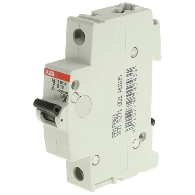 ABB System Pro M Compact Miniature Circuit Breaker, 1-Pole, 10A, Type B, 253V AC, 72V DC, 10kA 2CDS271001R0105 S201M-B10
