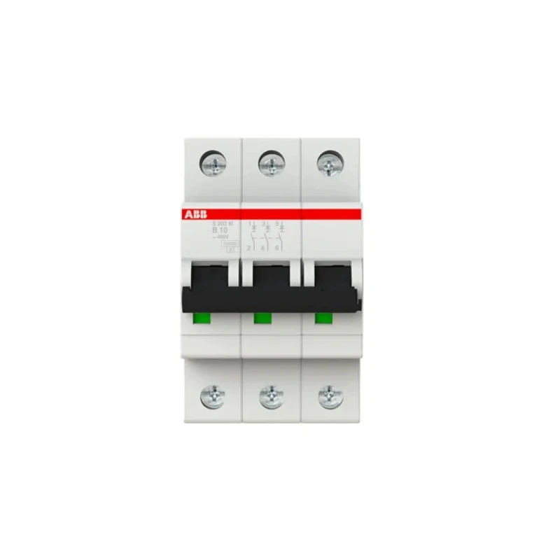 ABB System Pro M Compact S200M Miniature Circuit Breaker, 3-Pole, 10A, Type B, 440V AC, 12V DC, 10 2CDS273001R0105 S203M-B10