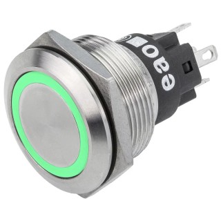 EAO Illuminated Momentary Push Button Switch, Panel Mount, 22.3 mm Cutout, SPDT, Green LED, IP65, IP67, 240 V 82-6151.1136