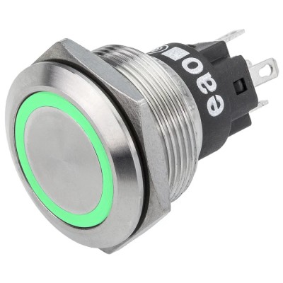 EAO Illuminated Momentary Push Button Switch, Panel Mount, 22.3 mm Cutout, SPDT, Green LED, IP65, IP67, 240 V 82-6151.1136