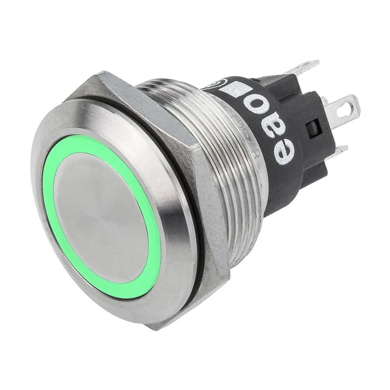 EAO Illuminated Momentary Push Button Switch, Panel Mount, 22.3 mm Cutout, SPDT, Green LED, IP65, IP67, 240 V 82-6151.1136