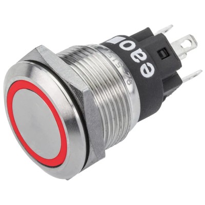 EAO 82 Series Stainless Steel Illuminated Momentary Push Button Switch, Panel Mount, 19 mm Cutout, SPDT, Red 82-5153.1113