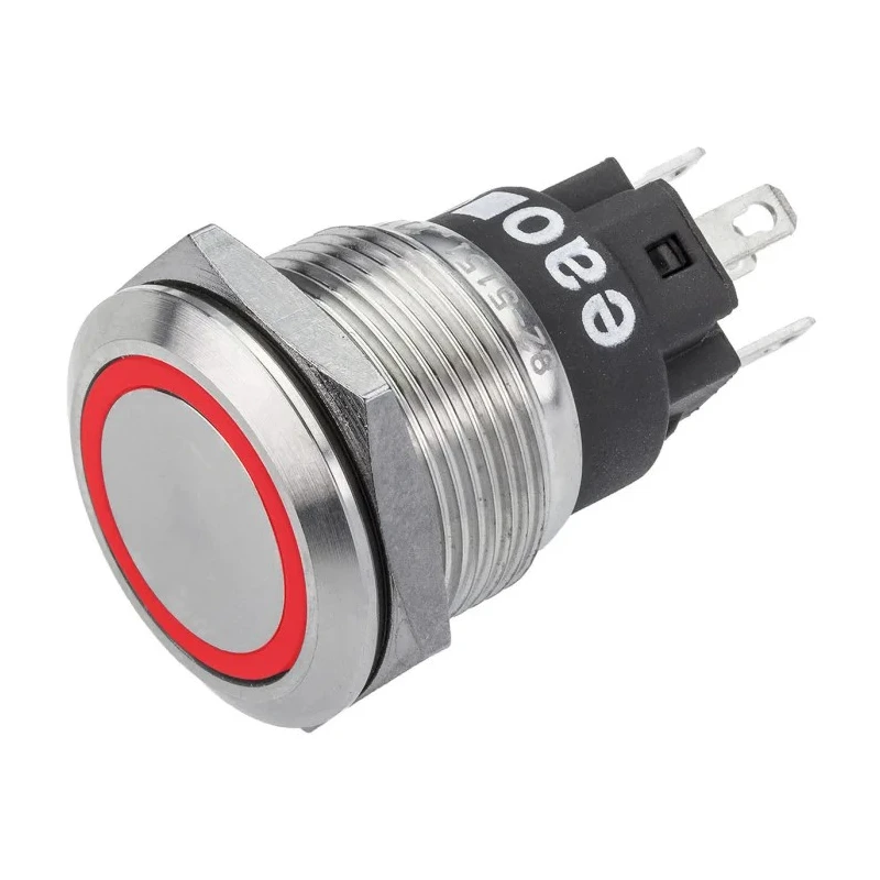 EAO 82 Series Stainless Steel Illuminated Momentary Push Button Switch, Panel Mount, 19 mm Cutout, SPDT, Red 82-5153.1113